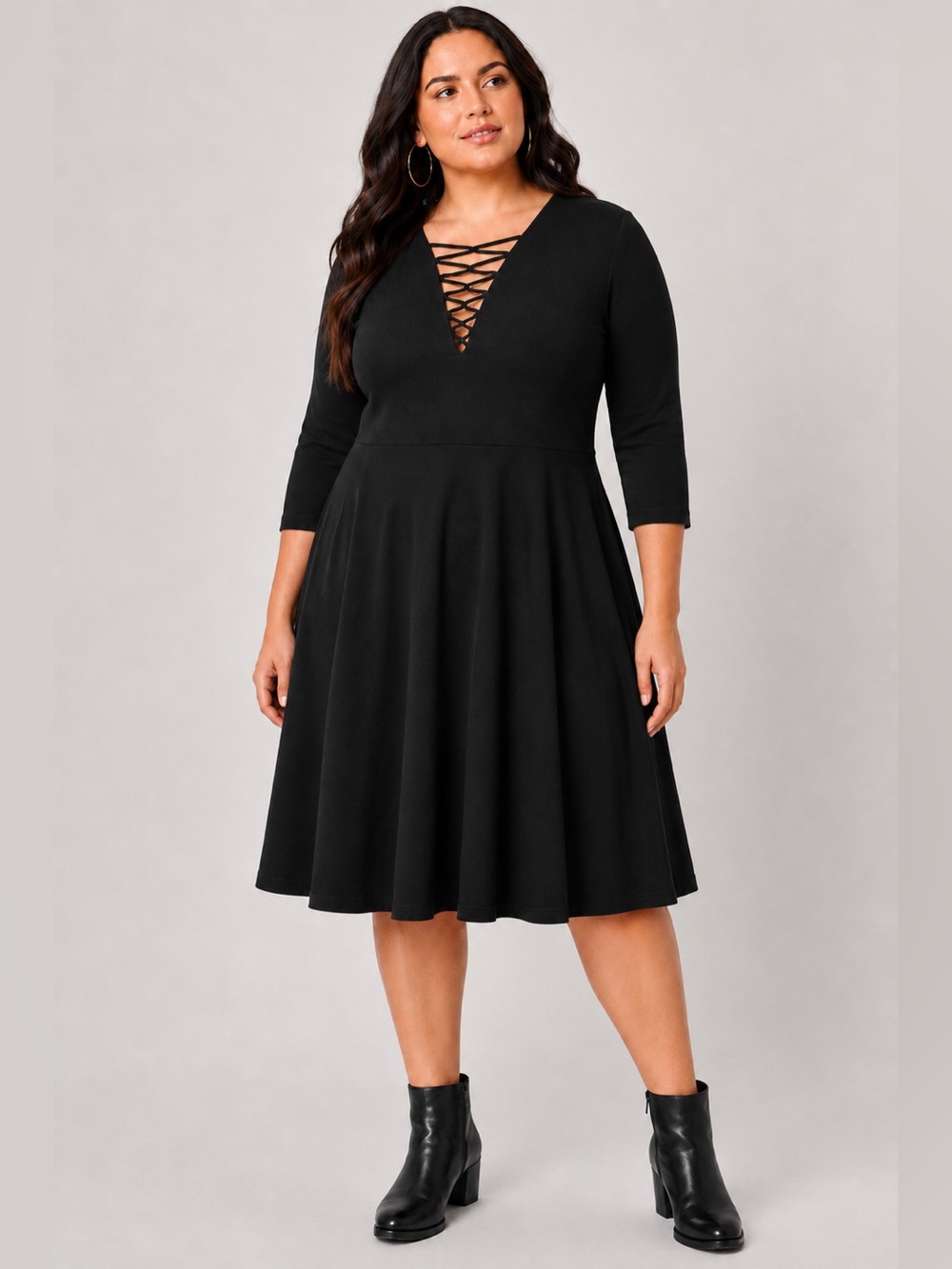 Torrid Black Lattice Crisscross Sweater Knit Skater Dress | Size 2 (18/20)